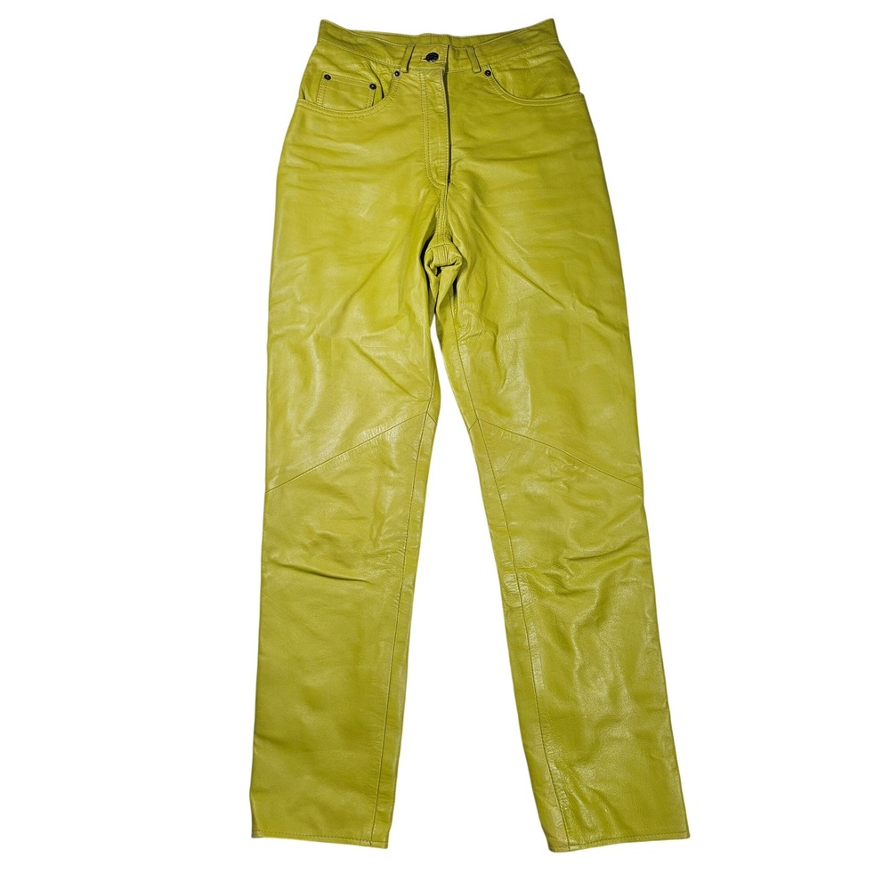 Vintage 80's High Waisted Leather Tapered Pants Lime‎ Green Vakko Sport Womens 6
